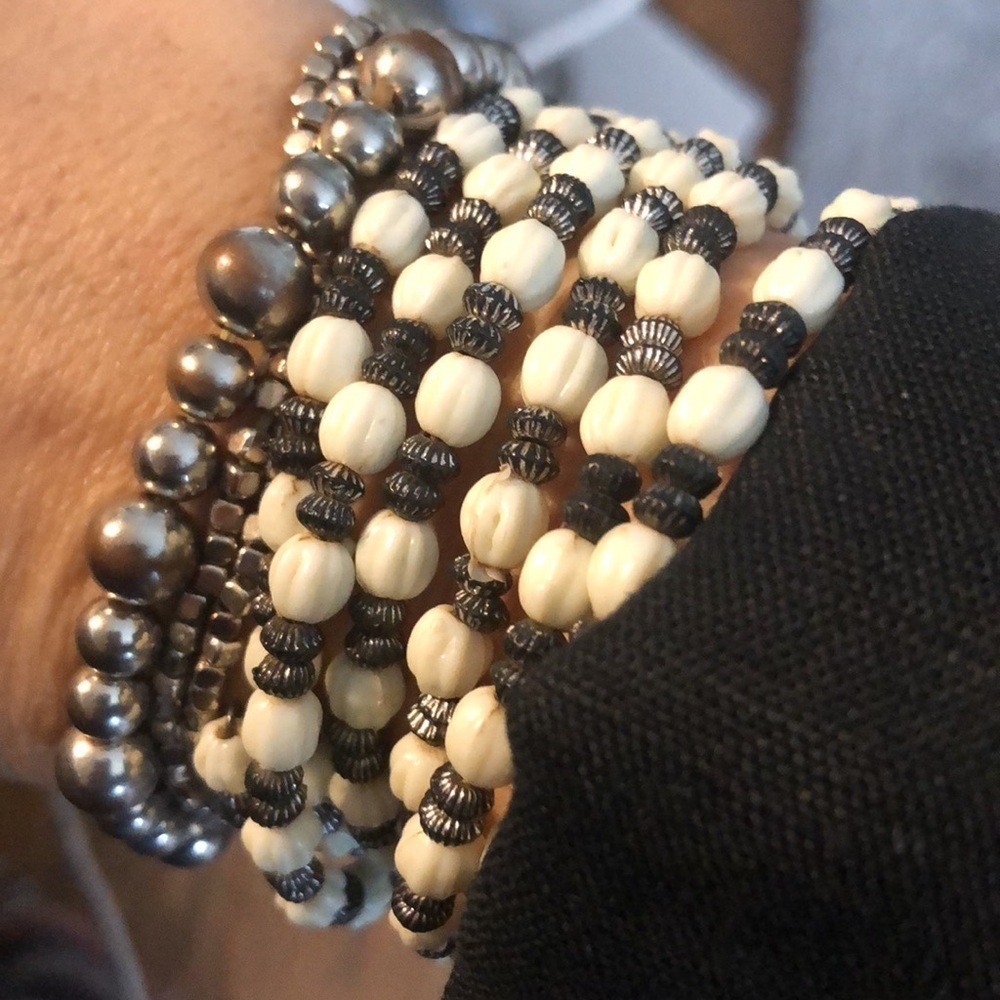 Silver stack three bracelets with white silver stack
